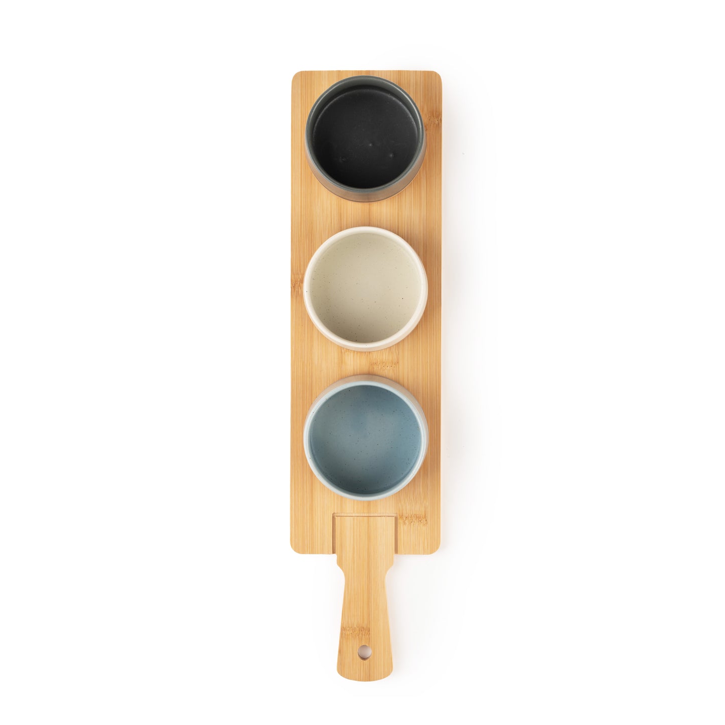 4-Piece Ceramic Bowl Set with Wooden Platter – Modern Kitchen Serveware