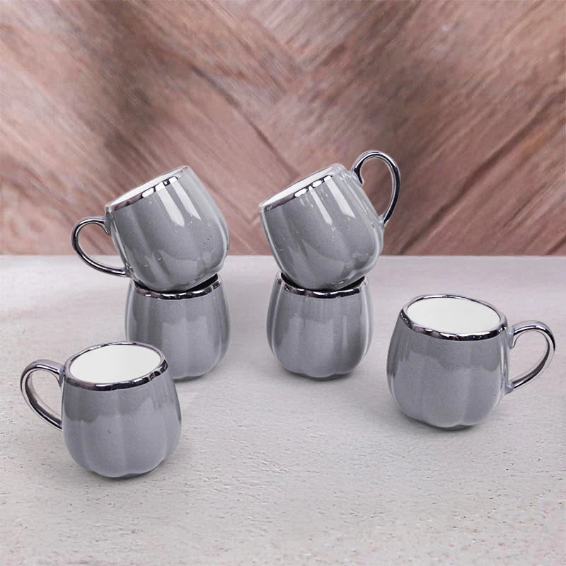 Magina Grey Ceramic Cup Set (180 ml) – Set of 6 Premium Porcelain Cups