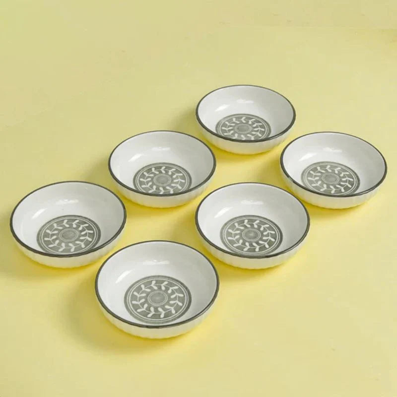 Tachiso Rana 150 ml Floral Bowls – Greenish Grey Porcelain, Set of 6