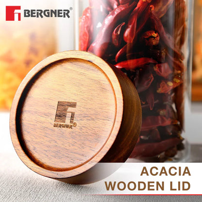 Acadia Borosilicate Glass Storage Jar with Solid Wood Lid | Airtight Multipurpose Kitchen Container | Durable & Food Safe