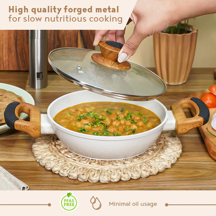 Naturally Forged Aluminum Kadai – Deep Cooking, Even Heating, Induction & Gas Stove Compatible