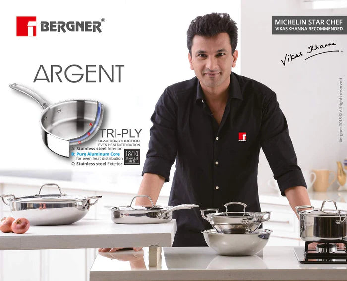 Argent Tri-Ply Stainless Steel Tadka Pan 12 cm (500 ml) | Even Heat Distribution | Induction & Gas Compatible | Durable & Rust-Resistant