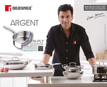 Argent Tri-Ply Stainless Steel Tadka Pan 12 cm (500 ml) | Even Heat Distribution | Induction & Gas Compatible | Durable & Rust-Resistant