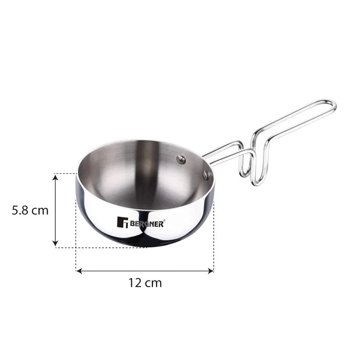 Argent Tri-Ply Stainless Steel Tadka Pan 12 cm (500 ml) | Even Heat Distribution | Induction & Gas Compatible | Durable & Rust-Resistant