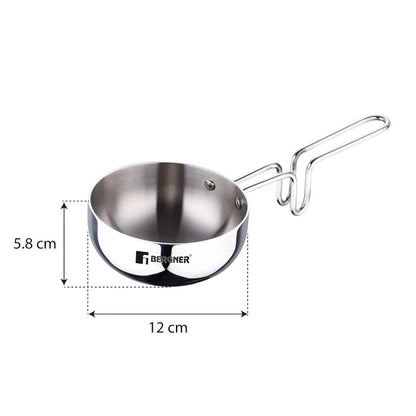 Argent Tri-Ply Stainless Steel Tadka Pan 12 cm (500 ml) | Even Heat Distribution | Induction & Gas Compatible | Durable & Rust-Resistant