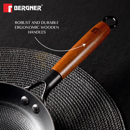 Odin Lightweight Iron Frypan with Induction Base & Wooden Coated Handle
