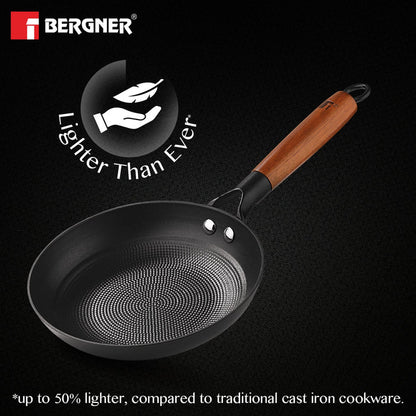 Odin Lightweight Iron Frypan with Induction Base & Wooden Coated Handle