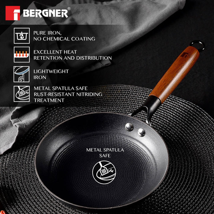 Odin Lightweight Iron Frypan with Induction Base & Wooden Coated Handle
