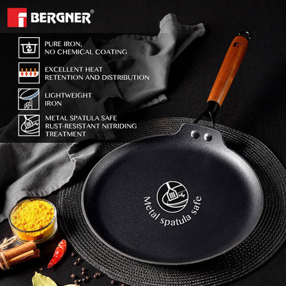 Odin Lightweight Iron Dosa Tawa with Induction Base & Wooden Coated Handle