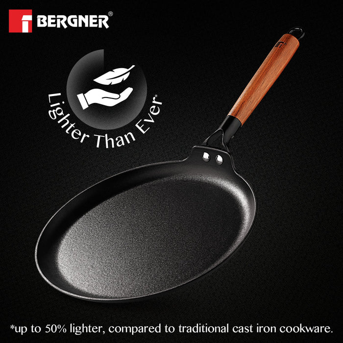 Odin Lightweight Iron Dosa Tawa with Induction Base & Wooden Coated Handle