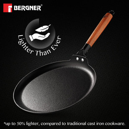 Odin Lightweight Iron Dosa Tawa with Induction Base & Wooden Coated Handle