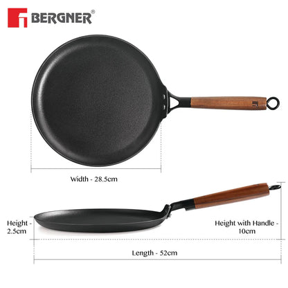 Odin Lightweight Iron Dosa Tawa with Induction Base & Wooden Coated Handle