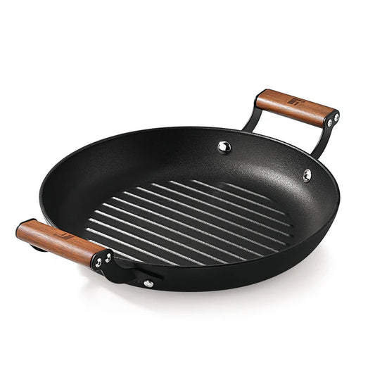 Odin 28 cm Lightweight Iron Grill Plate with Induction Base & Wooden Coated Handle