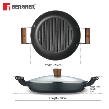 Odin 28 cm Lightweight Iron Grill Pan with Enamel Finish & Induction Base