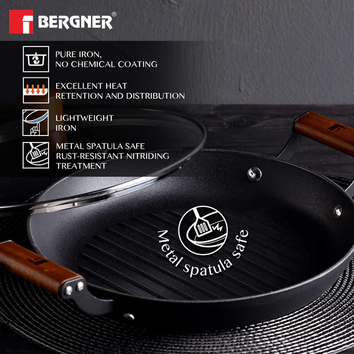 Odin 28 cm Lightweight Iron Grill Pan with Enamel Finish & Induction Base