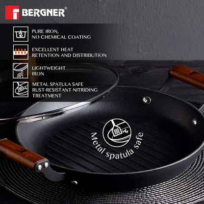 Odin 28 cm Lightweight Iron Grill Pan with Enamel Finish & Induction Base