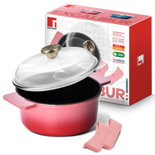 Excalibur Light Cast Iron Casserole with Lid – Pink | Bergner Premium Cookware