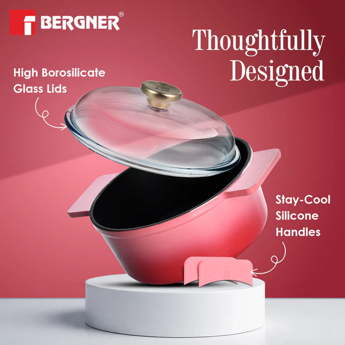 Excalibur Light Cast Iron Casserole with Lid – Pink | Bergner Premium Cookware