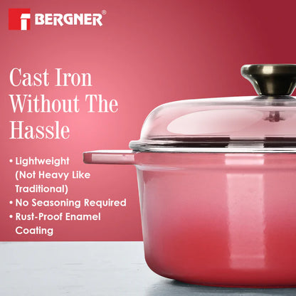 Excalibur Light Cast Iron Casserole with Lid – Pink | Bergner Premium Cookware