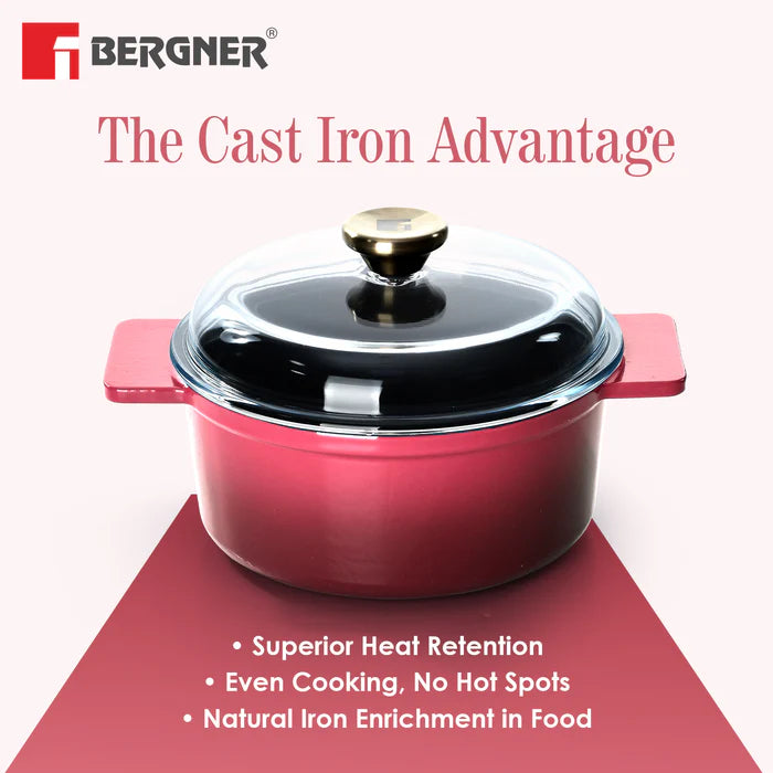 Excalibur Light Cast Iron Casserole with Lid – Pink | Bergner Premium Cookware