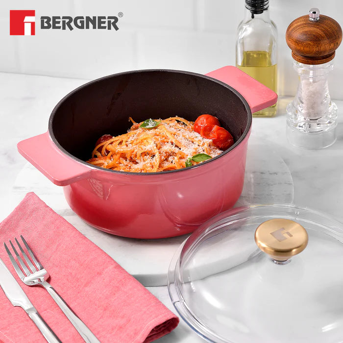 Excalibur Light Cast Iron Casserole with Lid – Pink | Bergner Premium Cookware