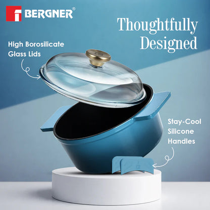 Excalibur Light Cast Iron Casserole with Lid – Blue | Bergner Premium Cookware