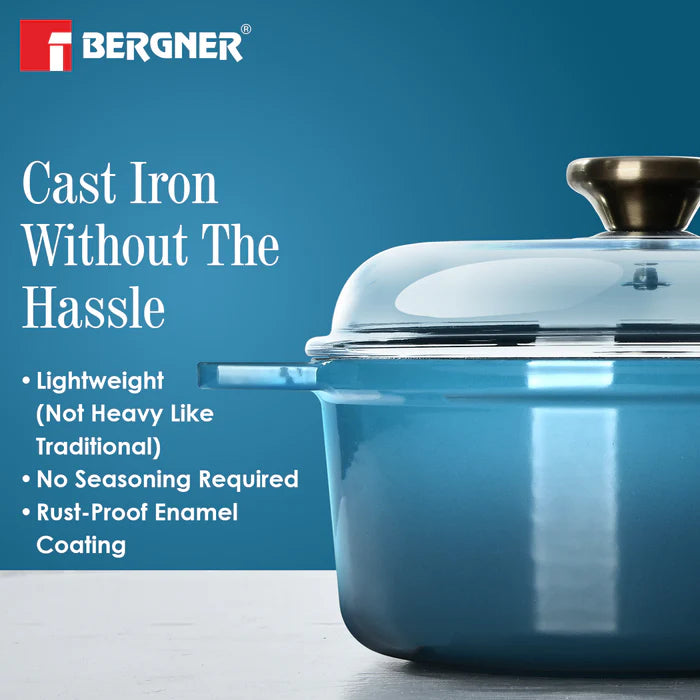 Excalibur Light Cast Iron Casserole with Lid – Blue | Bergner Premium Cookware