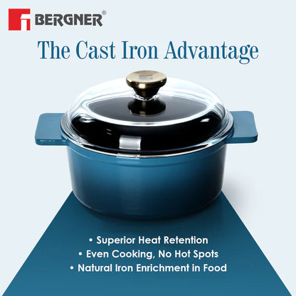 Excalibur Light Cast Iron Casserole with Lid – Blue | Bergner Premium Cookware