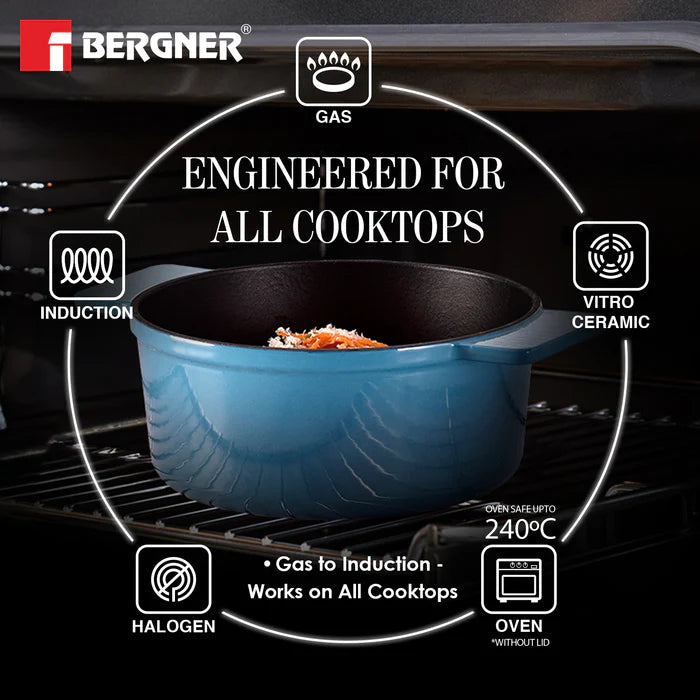 Excalibur Light Cast Iron Casserole with Lid – Blue | Bergner Premium Cookware