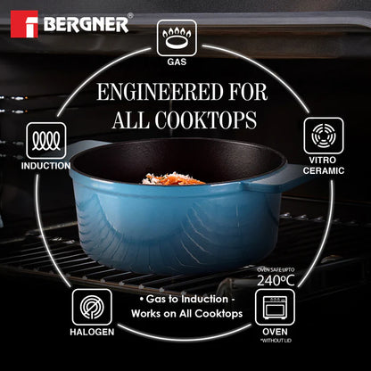 Excalibur Light Cast Iron Casserole with Lid – Blue | Bergner Premium Cookware
