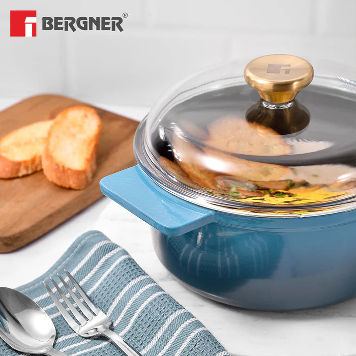 Excalibur Light Cast Iron Casserole with Lid – Blue | Bergner Premium Cookware
