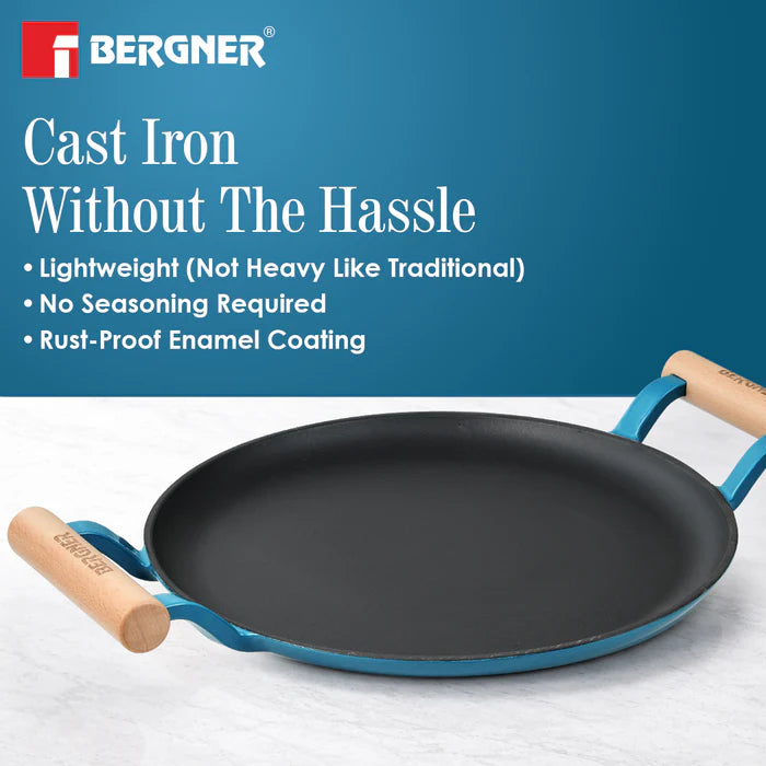 Excalibur Cast Iron Dosa Tawa with Double Handle | Induction & Gas Compatible