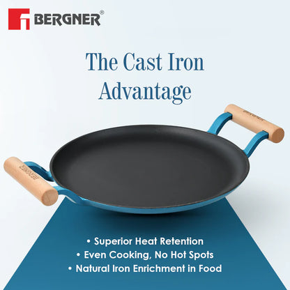 Excalibur Cast Iron Dosa Tawa with Double Handle | Induction & Gas Compatible