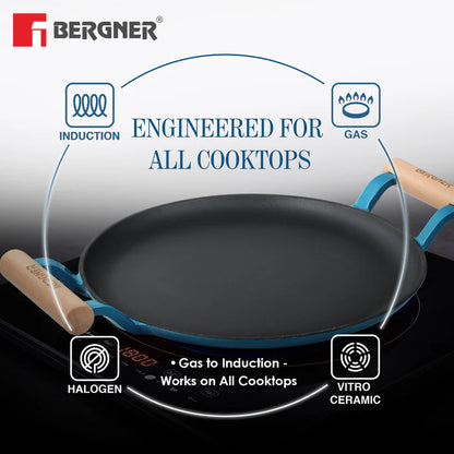 Excalibur Cast Iron Dosa Tawa with Double Handle | Induction & Gas Compatible