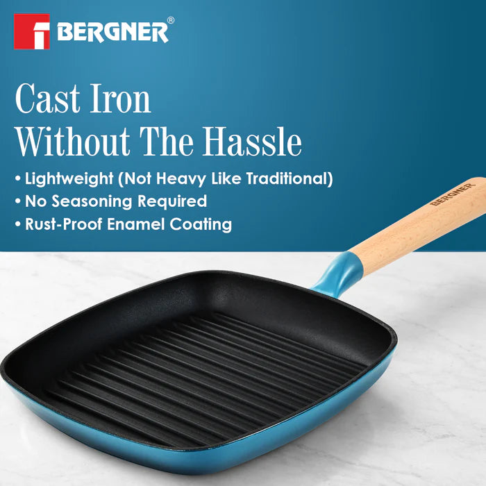 Excalibur Cast Iron Square Grill Pan 24cm | Induction & Gas Compatible