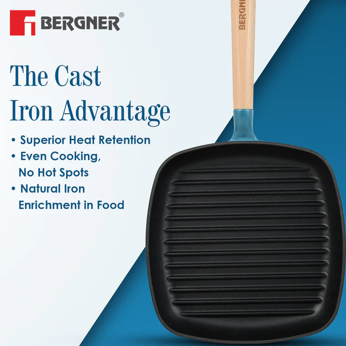 Excalibur Cast Iron Square Grill Pan 24cm | Induction & Gas Compatible
