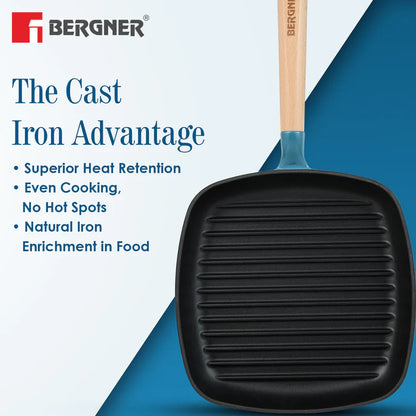 Excalibur Cast Iron Square Grill Pan 24cm | Induction & Gas Compatible
