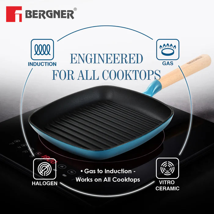 Excalibur Cast Iron Square Grill Pan 24cm | Induction & Gas Compatible