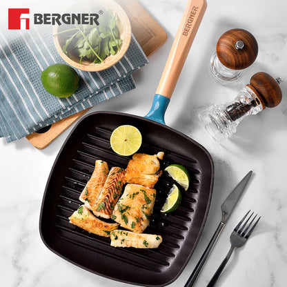 Excalibur Cast Iron Square Grill Pan 24cm | Induction & Gas Compatible
