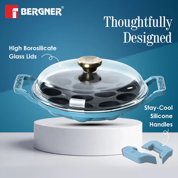 Excalibur Light Cast Iron 22cm Paniyaram Pan with Lid | 12 Pits | Induction & Gas Compatible