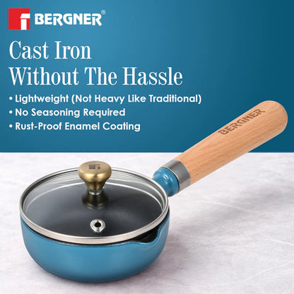 Excalibur Cast Iron Tadka Pan 12cm (200ml) with Lid | Induction & Gas Compatible