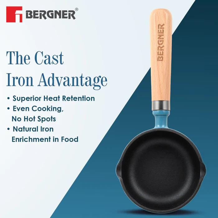 Excalibur Cast Iron Tadka Pan 12cm (200ml) with Lid | Induction & Gas Compatible
