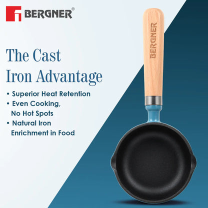 Excalibur Cast Iron Tadka Pan 12cm (200ml) with Lid | Induction & Gas Compatible