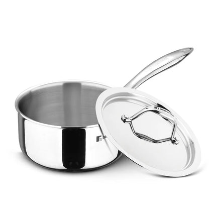 Argent Tri-Ply Stainless Steel Saucepan | Even Heat Distribution | Less Oil Use | Stay-Cool Handle | Induction & Gas Compatible | Healthy Cooking