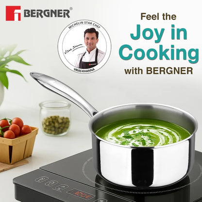 Argent Tri-Ply Stainless Steel Saucepan | Even Heat Distribution | Less Oil Use | Stay-Cool Handle | Induction & Gas Compatible | Healthy Cooking