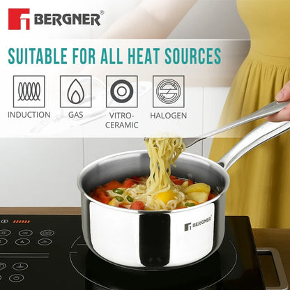 Argent Tri-Ply Stainless Steel Saucepan | Even Heat Distribution | Less Oil Use | Stay-Cool Handle | Induction & Gas Compatible | Healthy Cooking