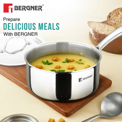 Argent Tri-Ply Stainless Steel Saucepan | Even Heat Distribution | Less Oil Use | Stay-Cool Handle | Induction & Gas Compatible | Healthy Cooking