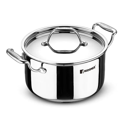 Argent Tri-Ply Stainless Steel Casserole | Even Heat Distribution | Less Oil Use | Durable & Healthy Cooking | Induction & Gas Compatible