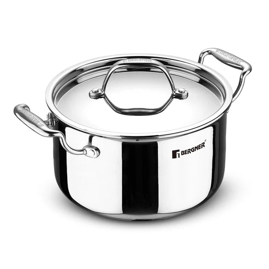 Argent Tri-Ply Stainless Steel Casserole | Even Heat Distribution | Less Oil Use | Durable & Healthy Cooking | Induction & Gas Compatible