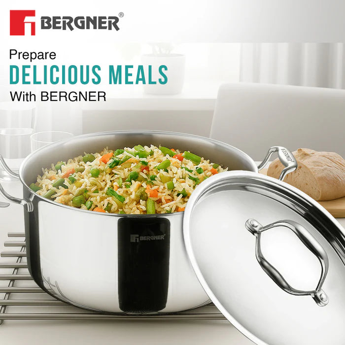 Argent Tri-Ply Stainless Steel Casserole | Even Heat Distribution | Less Oil Use | Durable & Healthy Cooking | Induction & Gas Compatible